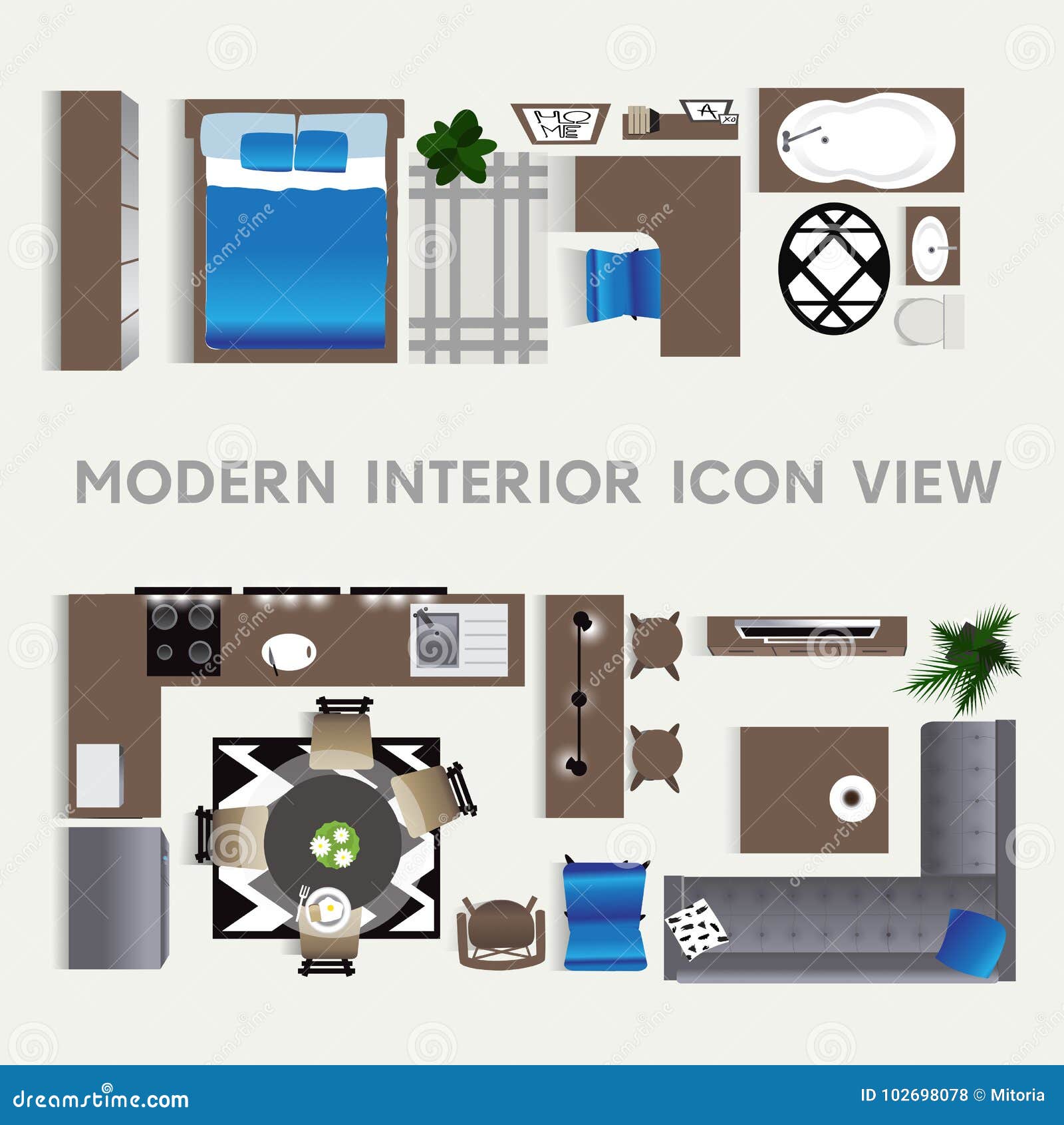  Set  Of Isolated Realistic Interior Icon Vector 