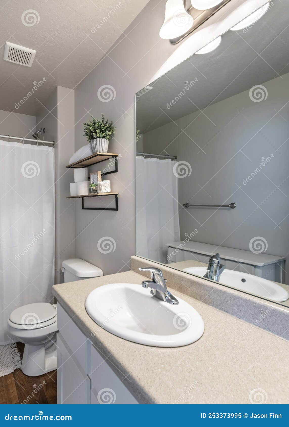 Interior Vertical De Un Cuarto De Baño Con Mueble Blanco Y Lavabo Imagen de  archivo - Imagen de interior, nadie: 253373995