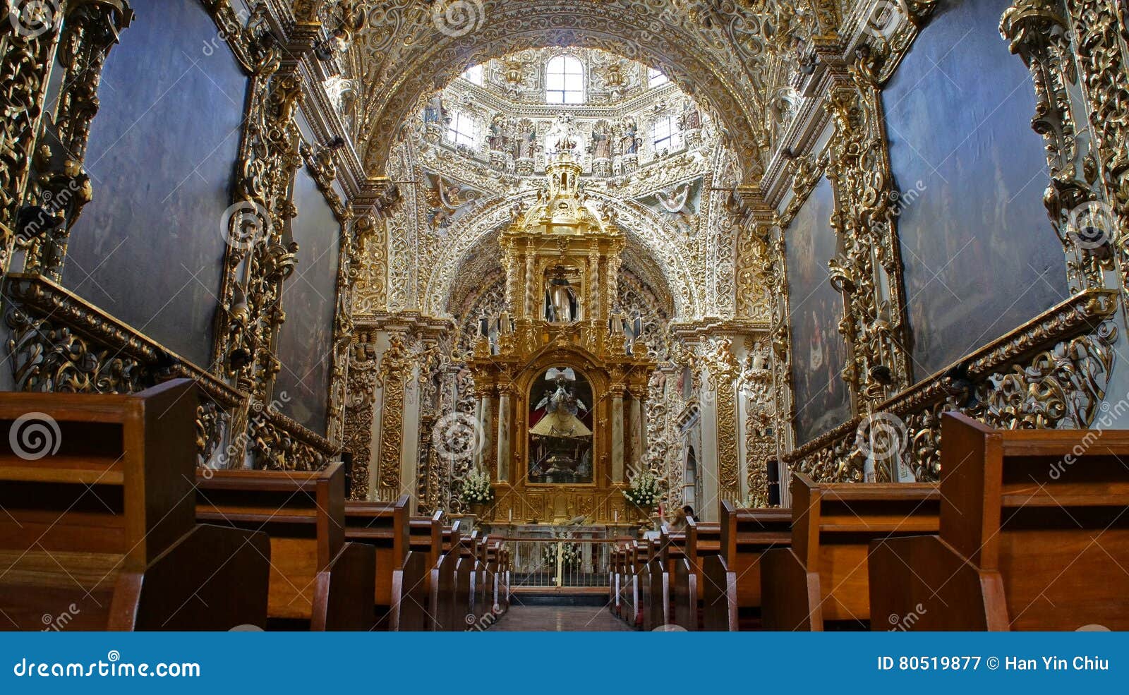 interior view of chapel of the rosary capilla del rosario, city of puebla, mexico