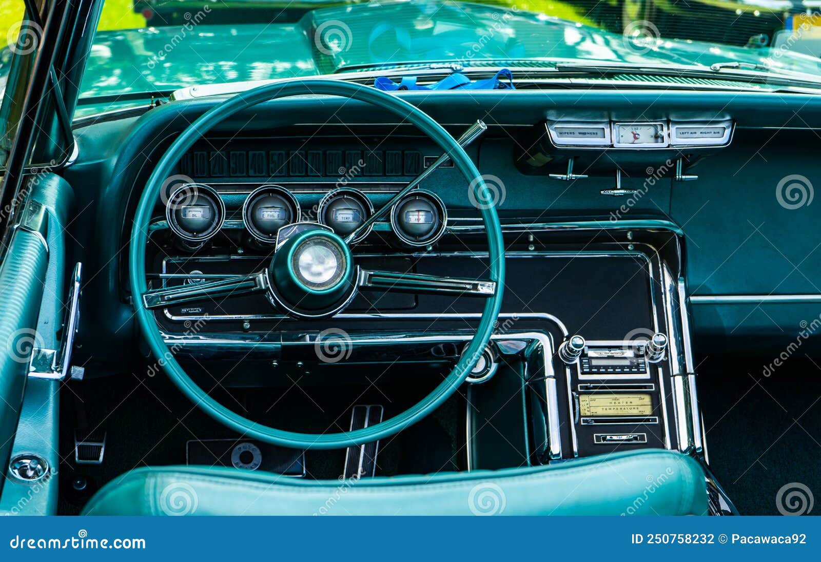 Interior View of Old Vintage Car. View on Dashboard of Classic Car