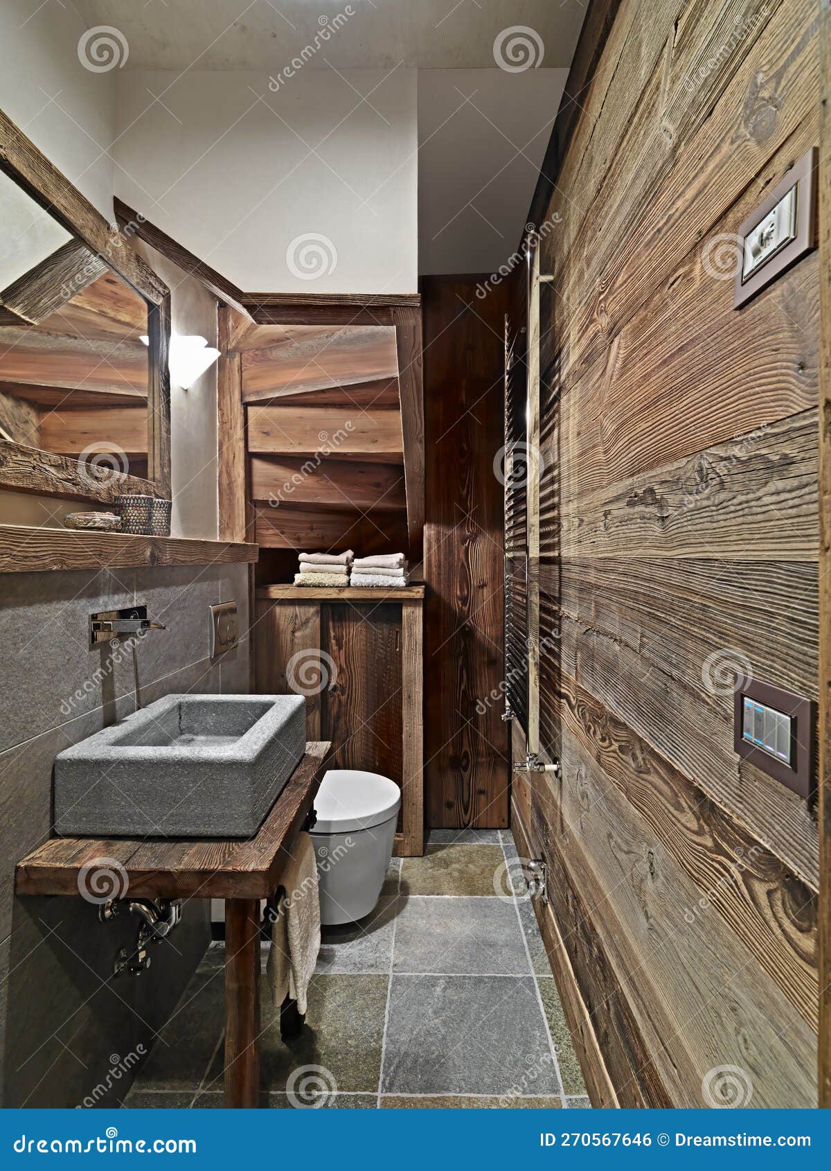 interior view of a rustic bathroom with wainscoting