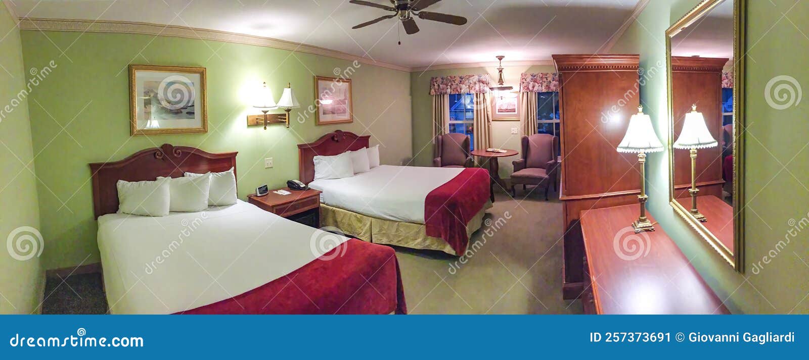 Interior of a Vintage Hotel Room, Panoramic View Editorial Photo