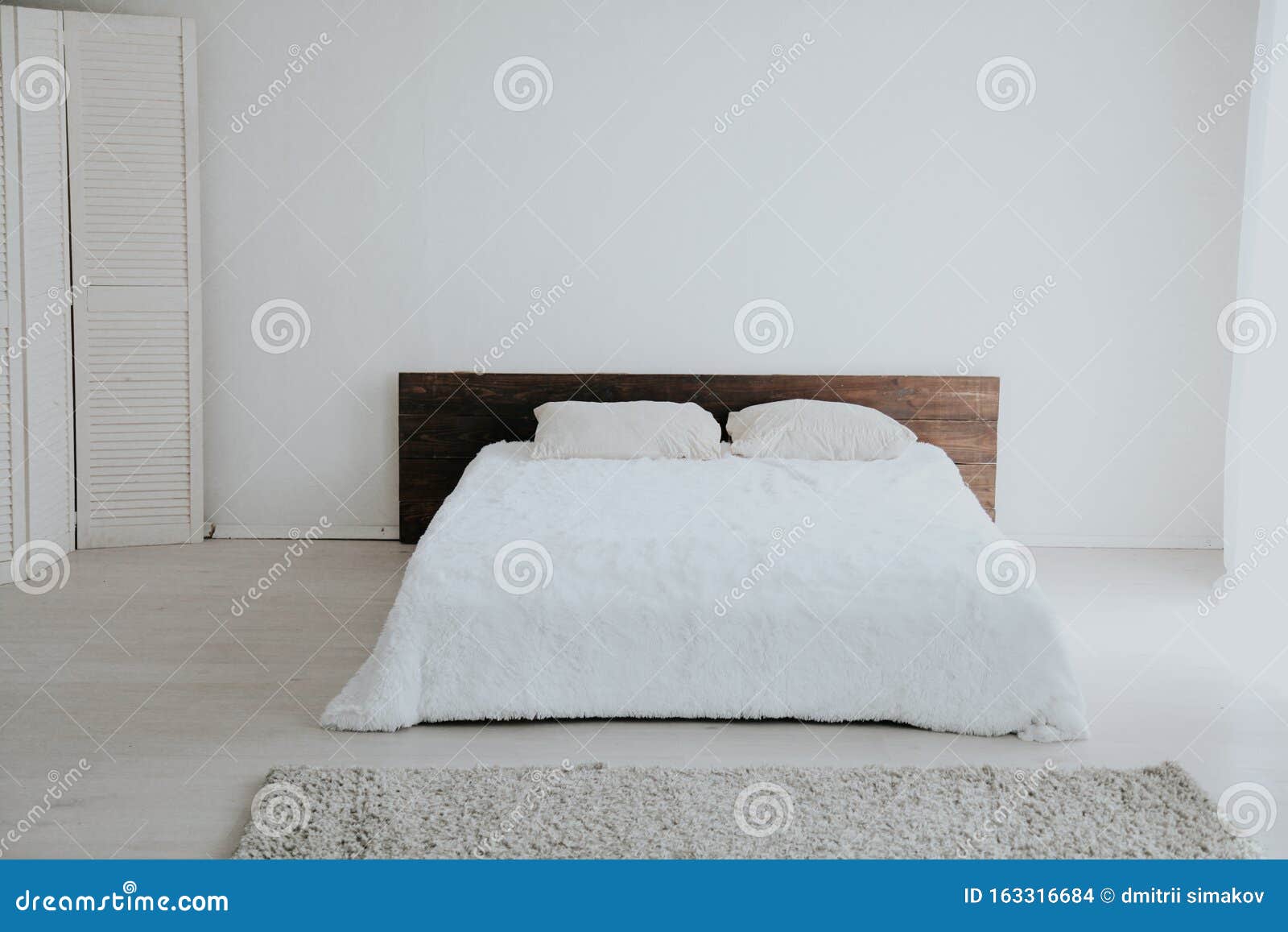 Interior White Bedroom this Morning with Bed Stock Photo - Image of ...