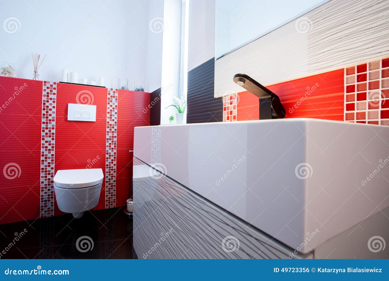 Interior of White and Red Bathroom Stock Photo Image of house