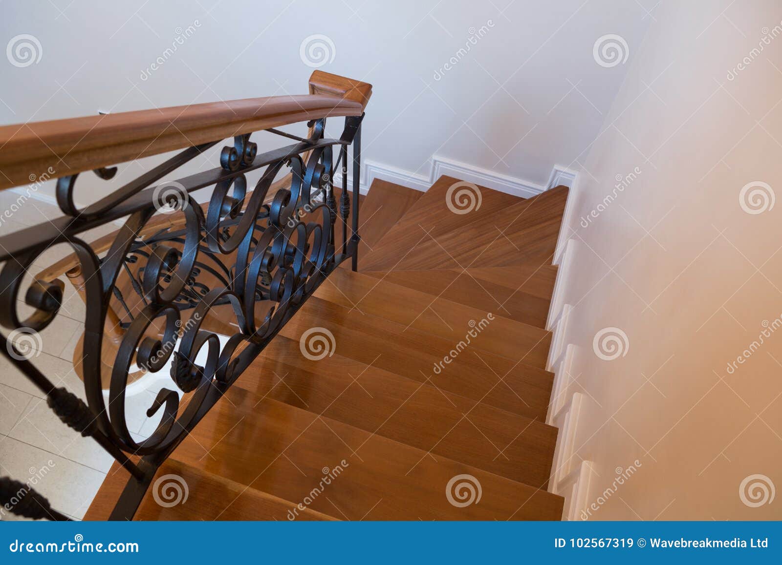 Interior Wooden Stairs With Metal Railing Stock Image