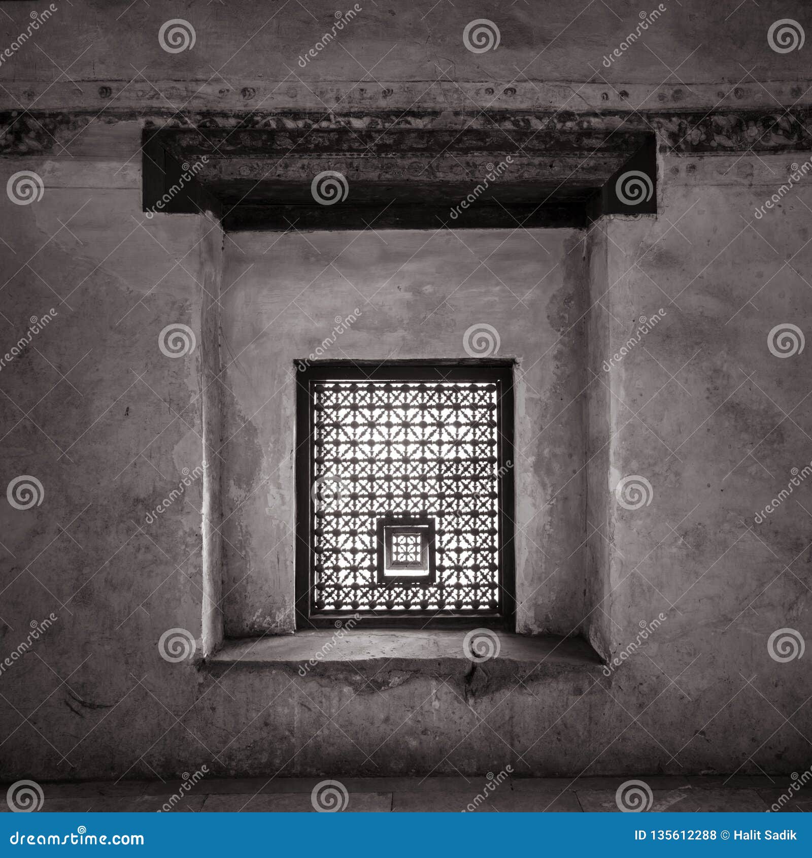 interleaved grunge wooden window mashrabiya at historic beit el set waseela building waseela hanem house, cairo, egypt