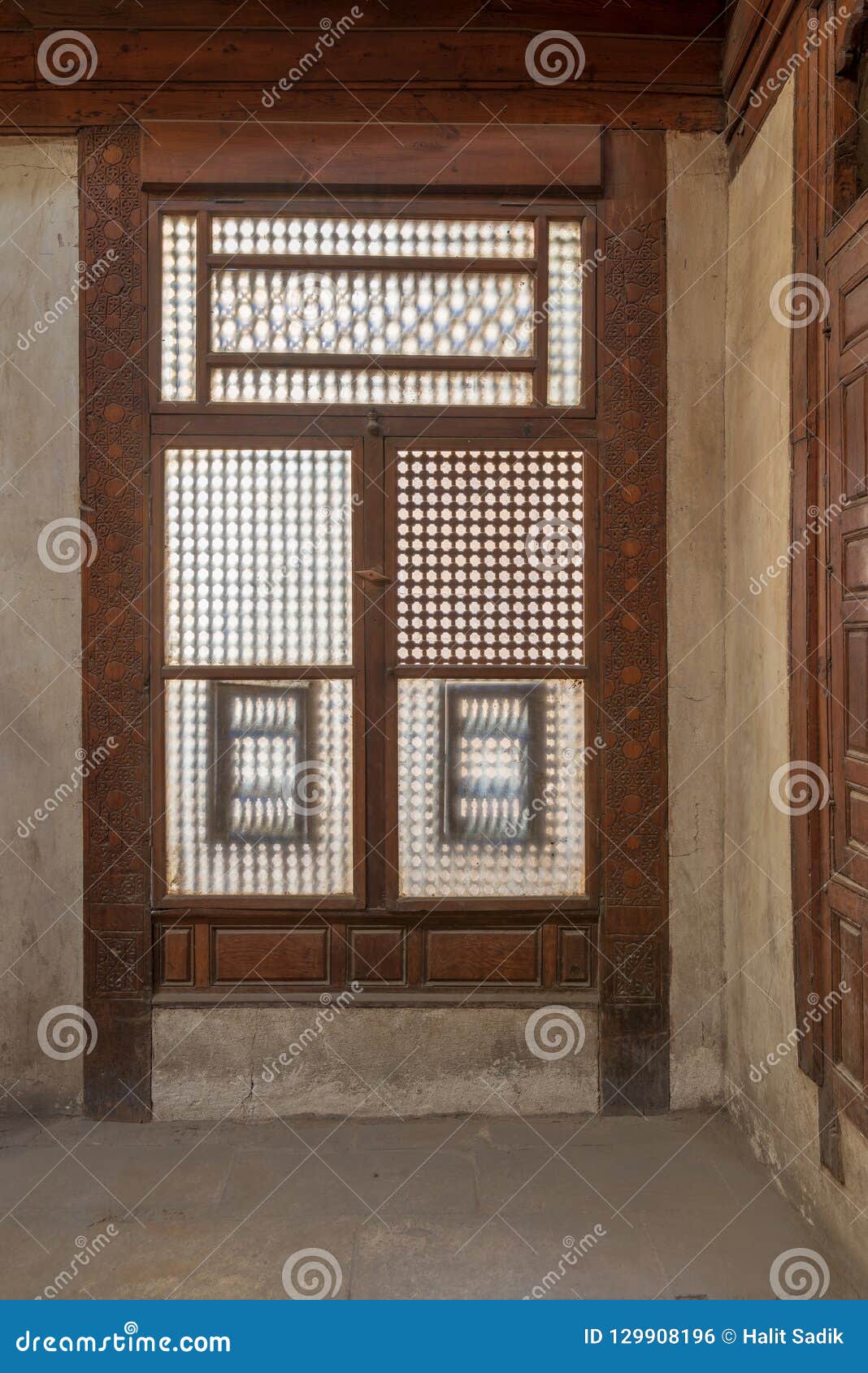 interleaved grunge wooden window mashrabiya, cairo, egypt