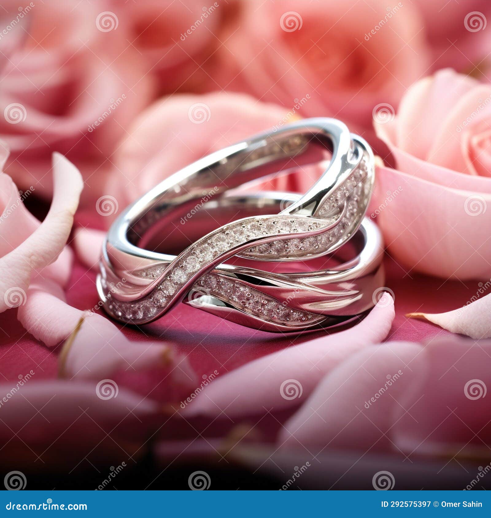 Interlocked Wedding Rings with Platinum and Diamond Bands on Rose