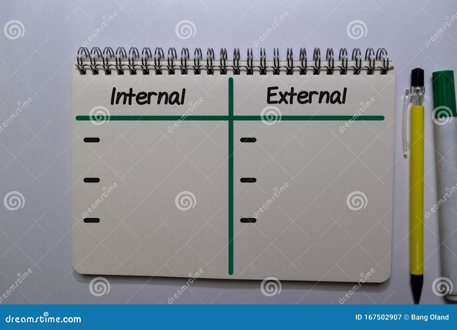 internal or external write on a book  on office desk