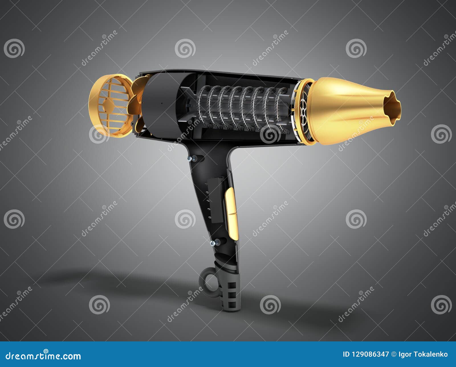 Internal Structure of the Hair Dryer 3d Render on Grey Stock
