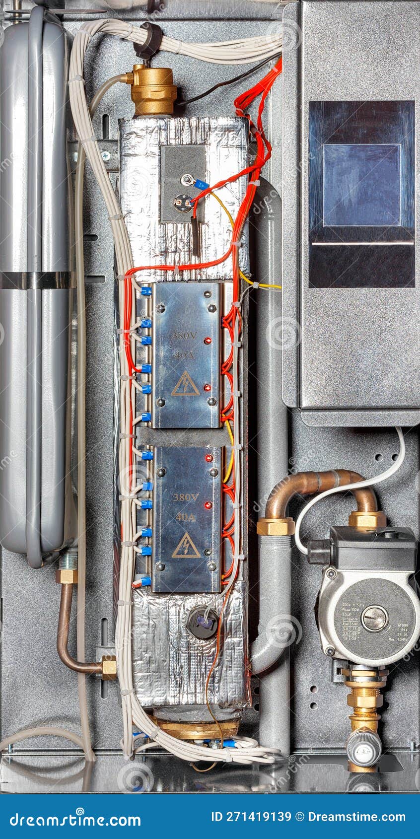 internal view of an electric boiler with a wi-fi module for remote control via the internet