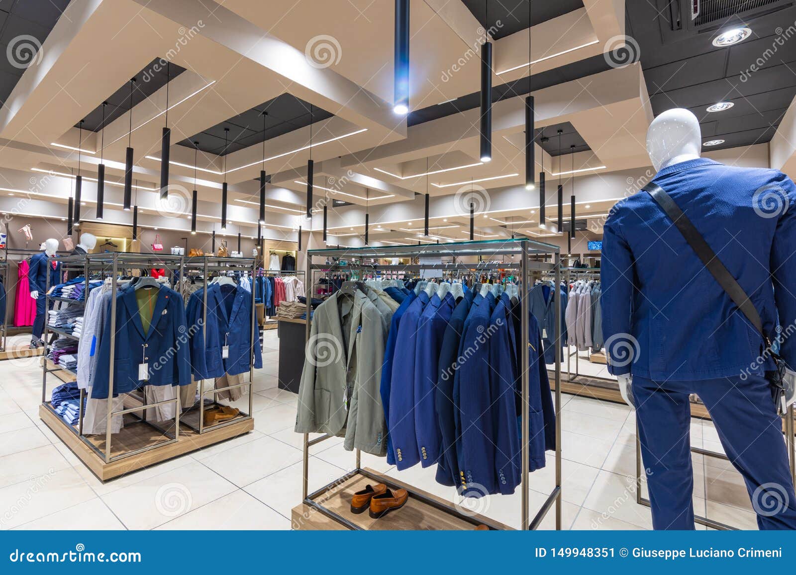 Internal View of a Fashion Store with Generic Jackets, Mannequins ...