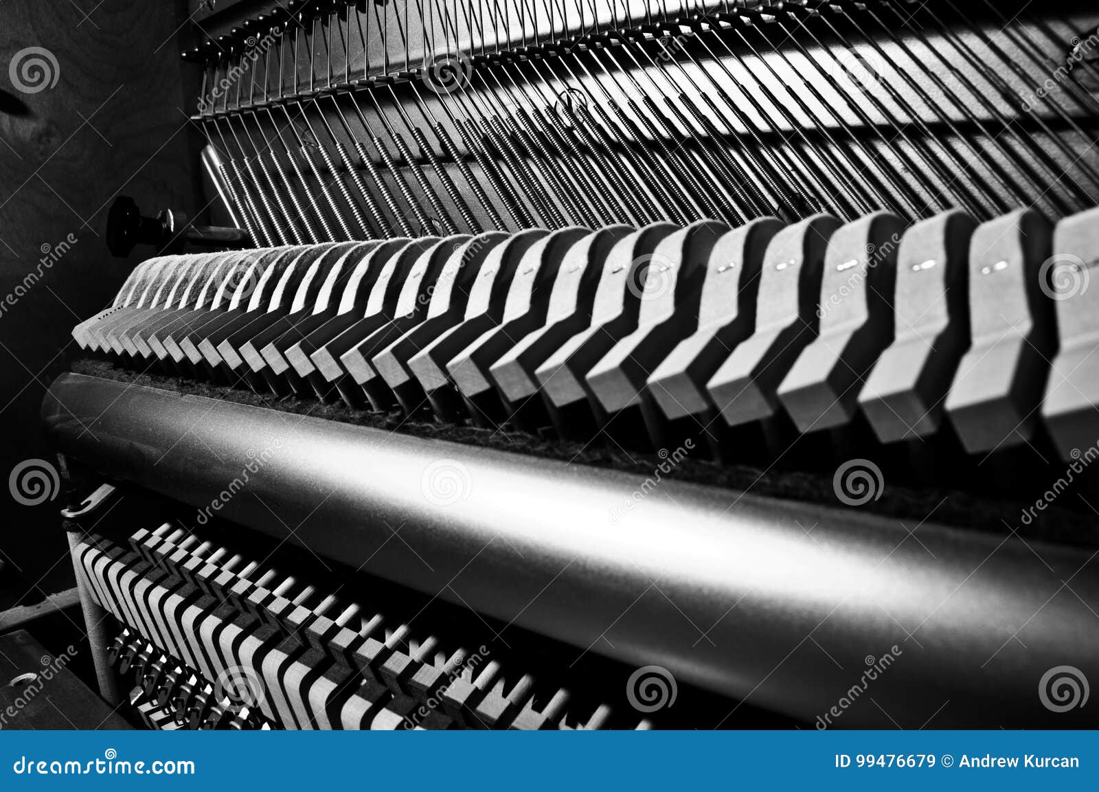 internal view of an upright piano