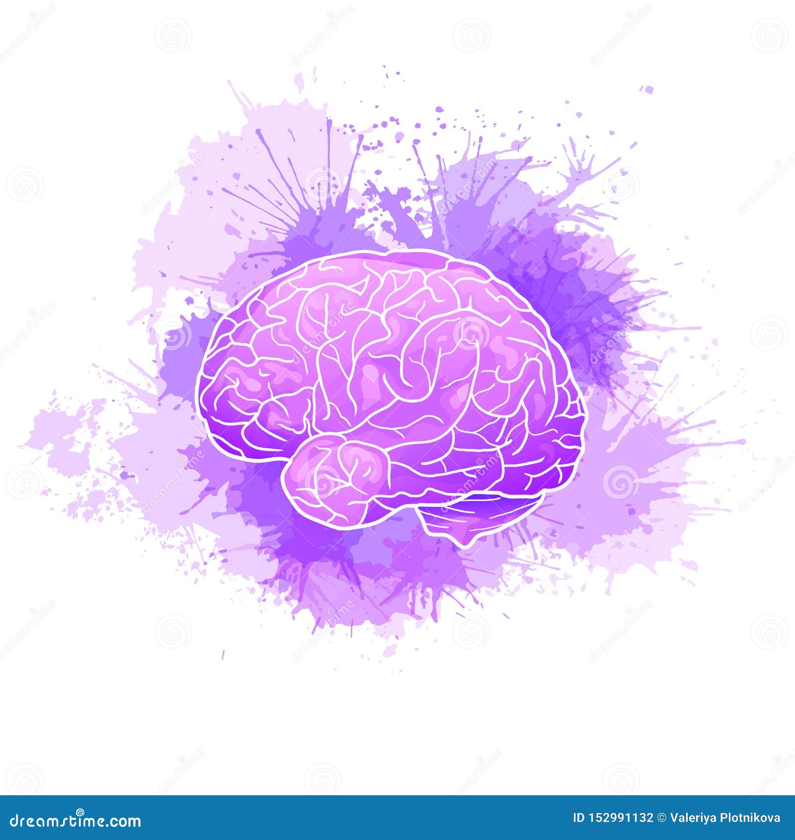 international alzheimers day. human brain with purple watercolor stains. disease and extinction.  cartoon 