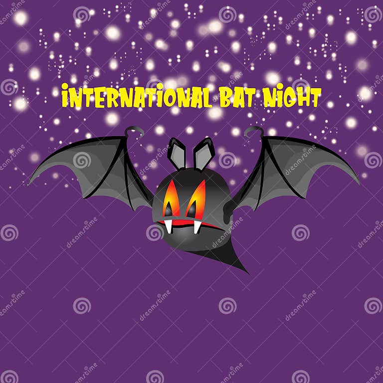 International Bat Night Banner or Poster with Cartoon Bat on Violet