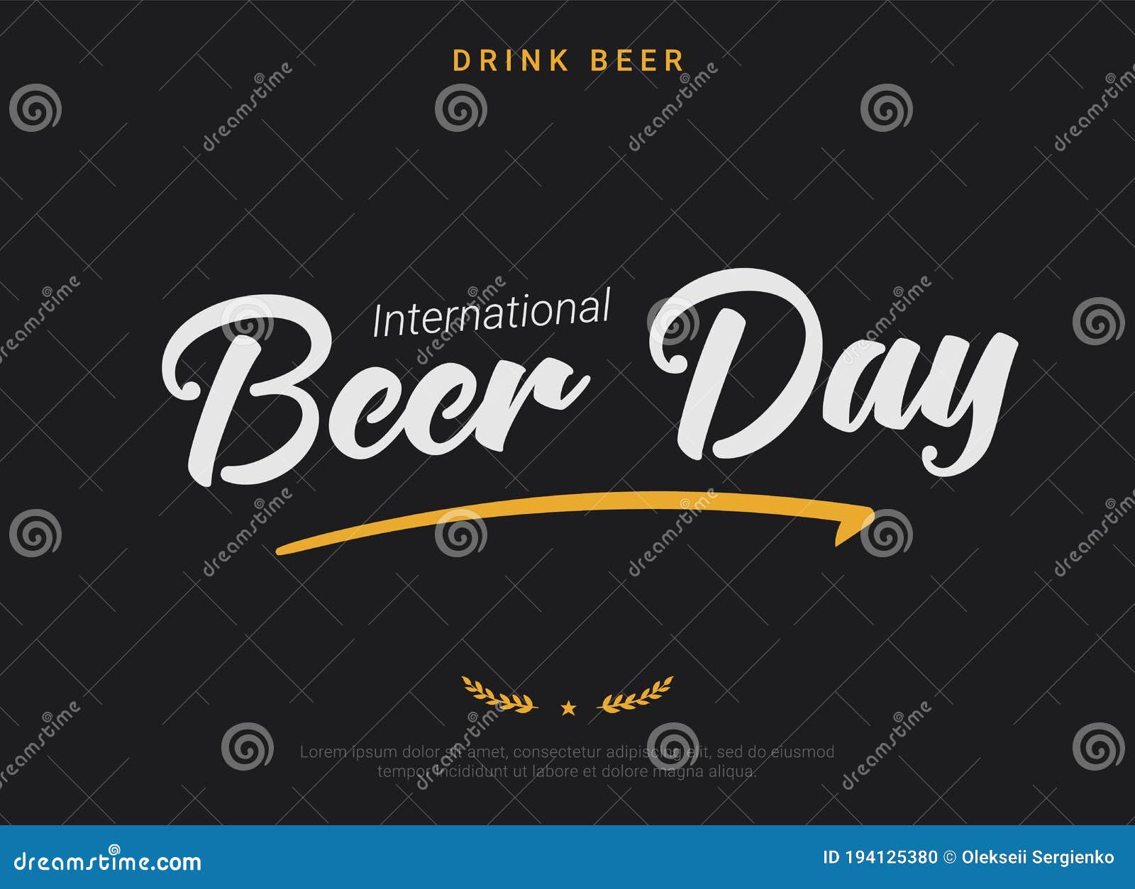 international beer day dark horizontal banner template. retro font tagline, minimal star and spike decorative s. gratitude