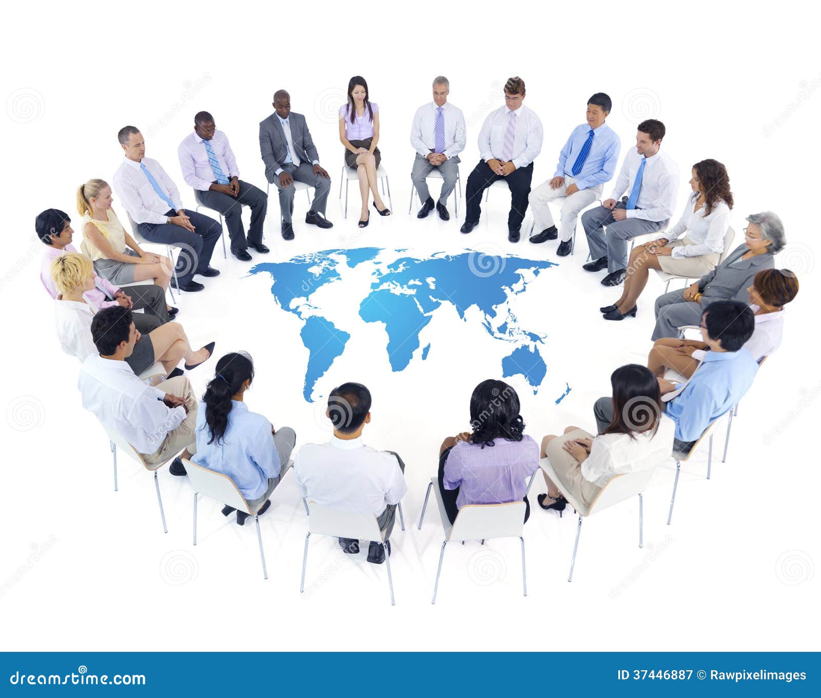 international business meeting with world map