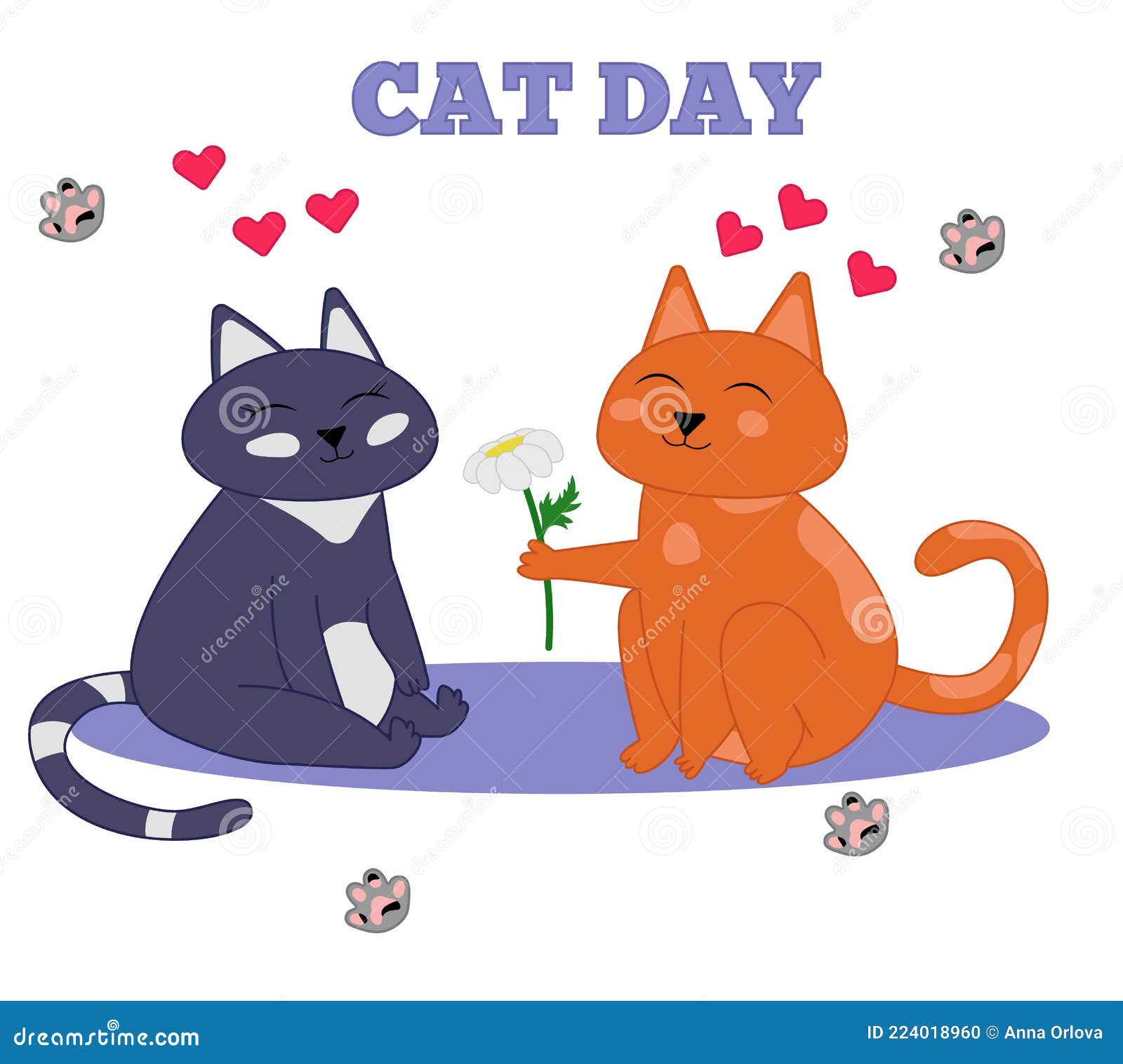 International Cat Day. a Couple of Cats Stock Vector Illustration of