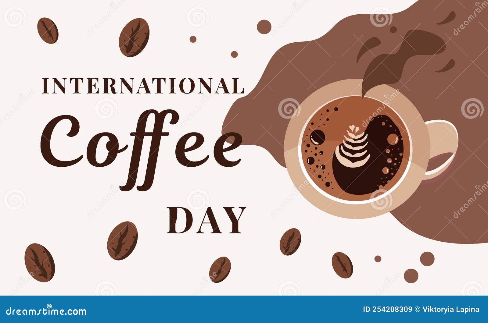 International Coffee Day, Cappuccino Coffee Mug Top View. Vector