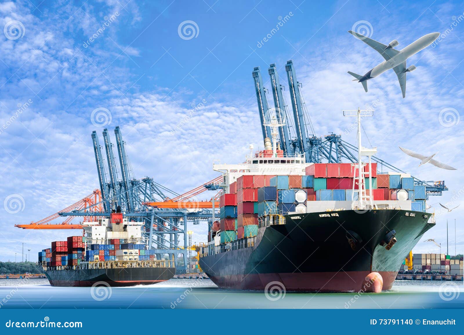 international container cargo ship and cargo plane for logistic import export background