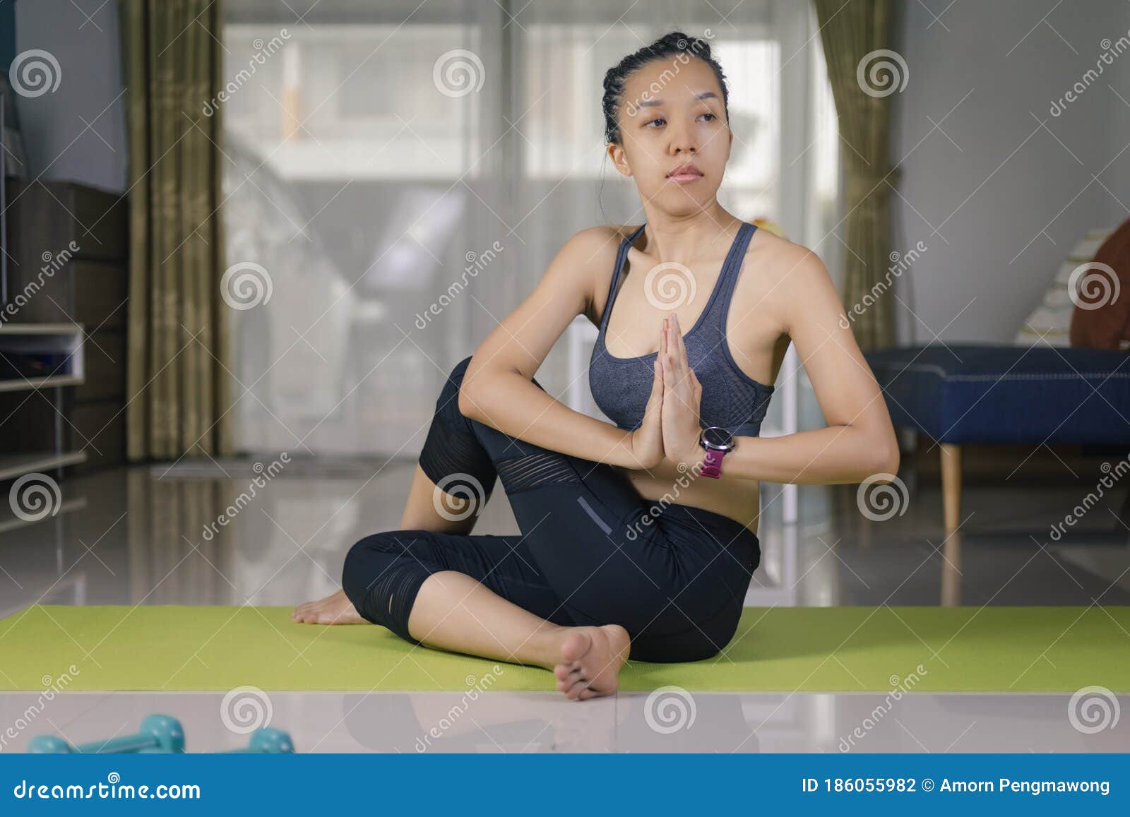 International Day Of Yoga Concept Asian Woman Doing Meditation For Y