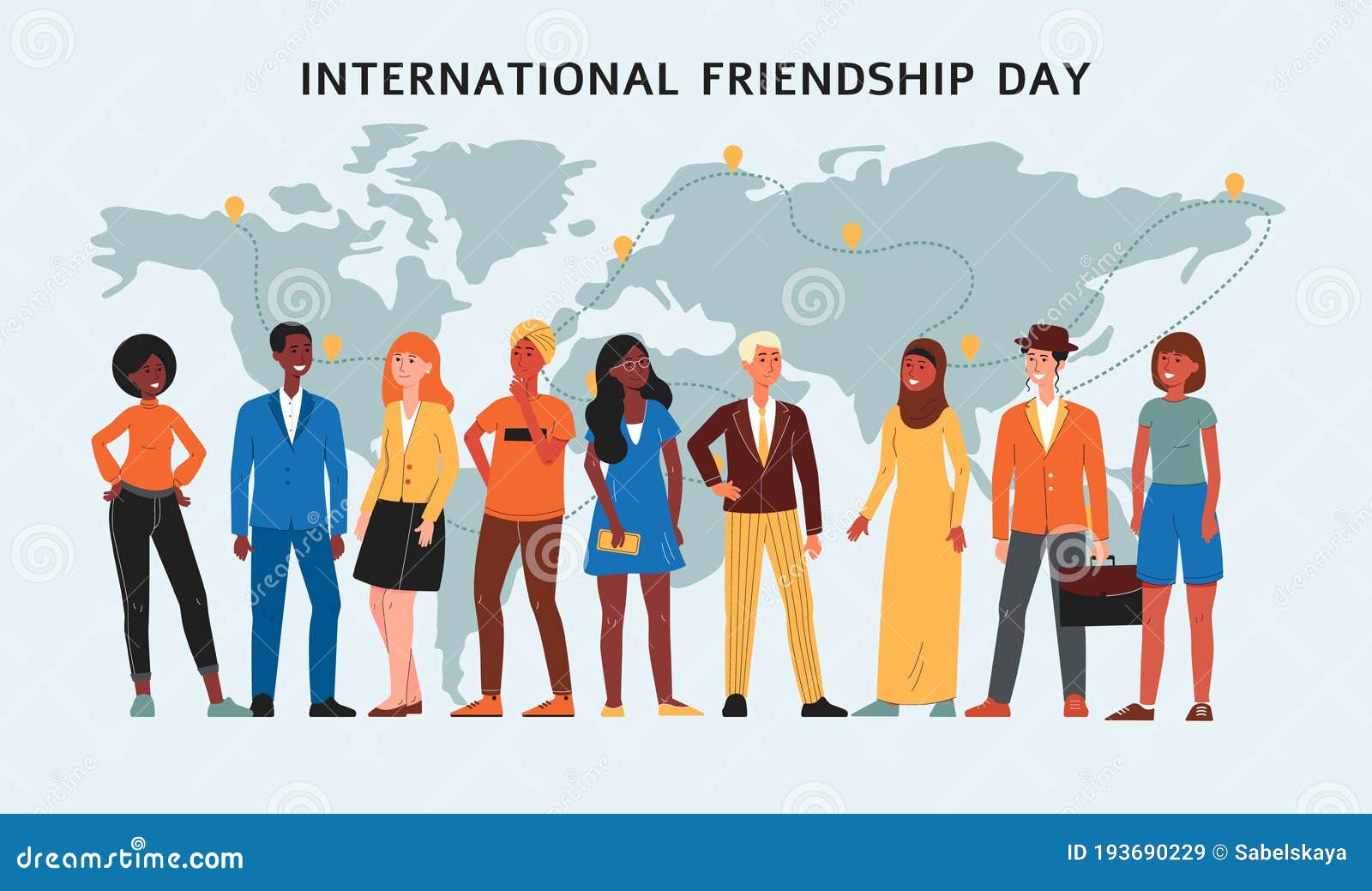 International Friendship Day Banner with Diverse Friend Group of