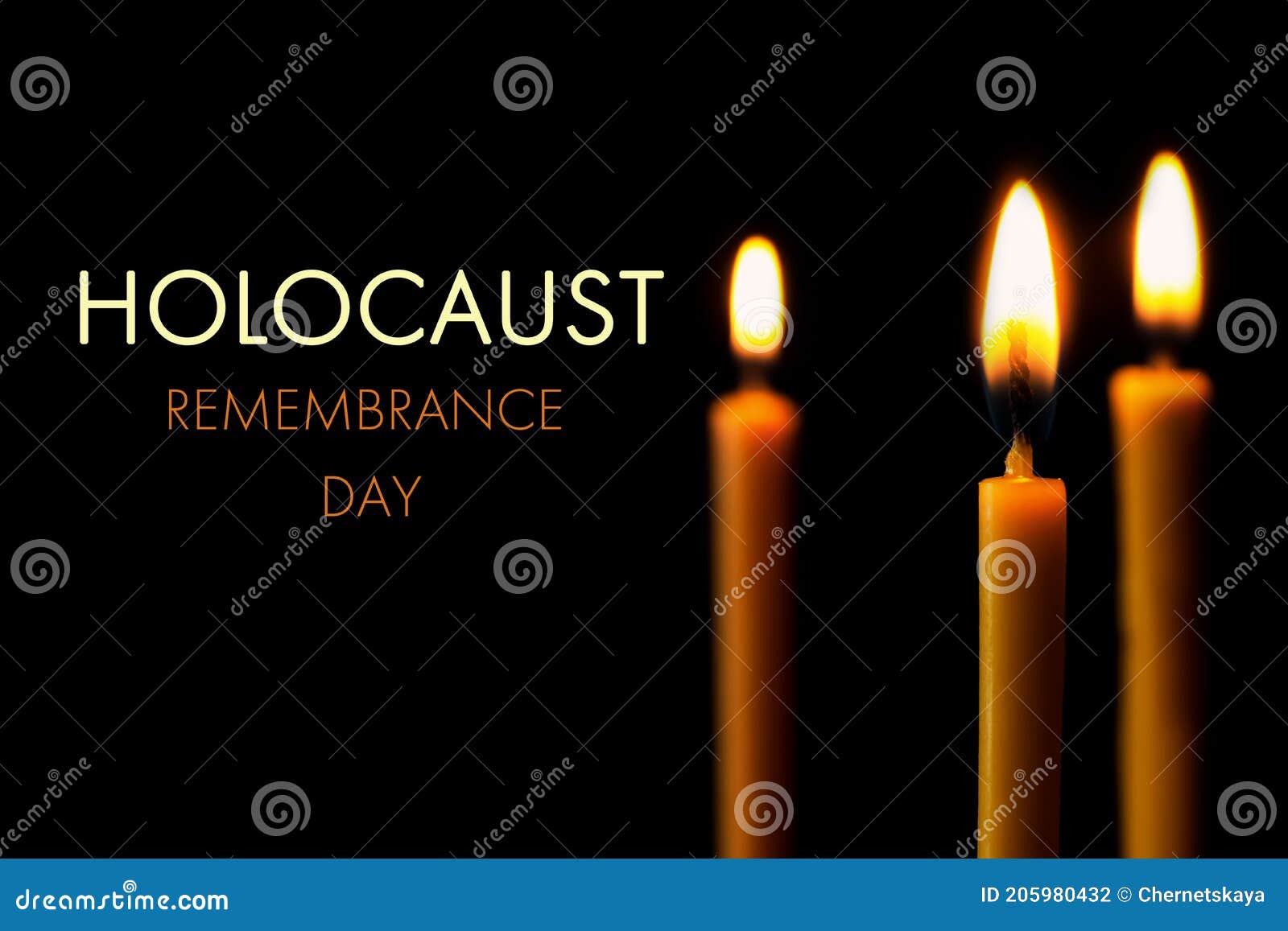 International Holocaust Remembrance Day. Burning candles on black background