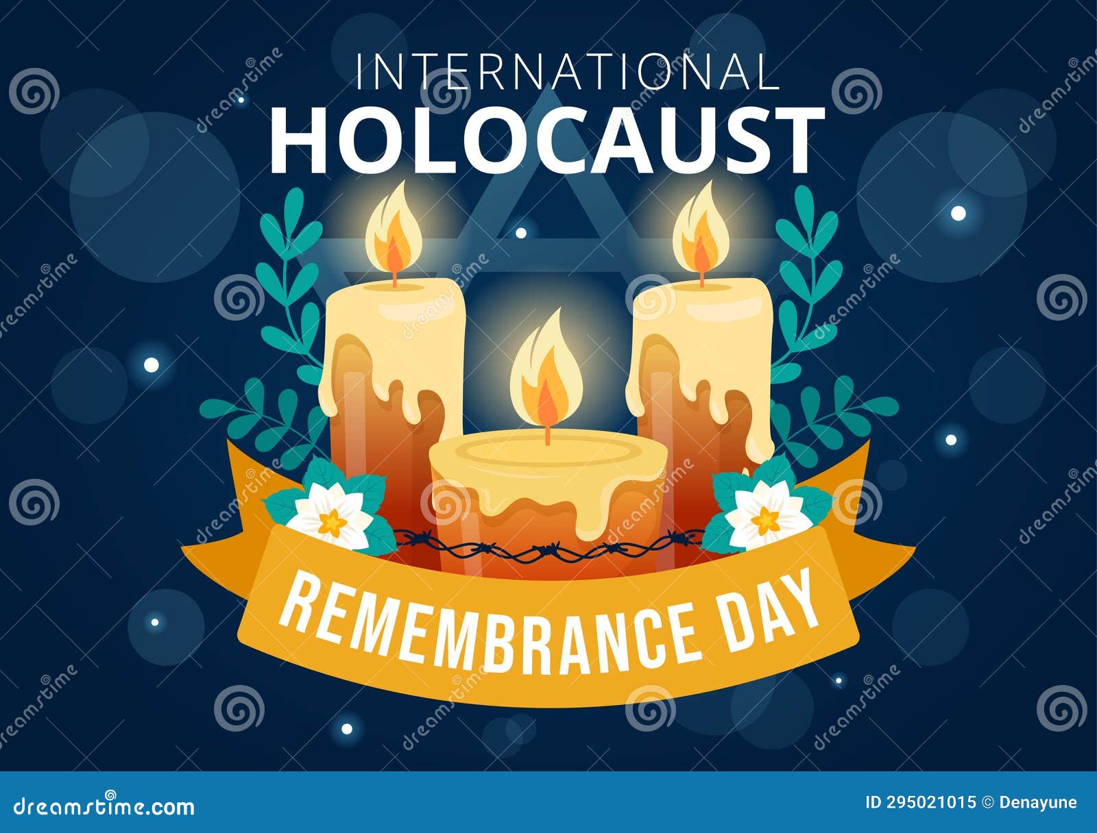 international holocaust remembrance day   on 27 january with yellow star and candle to commemorates the victims
