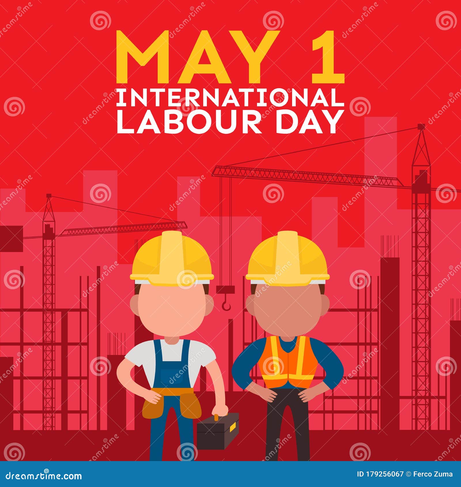 International Labour Day Poster with Worker Illustration Stock Vector