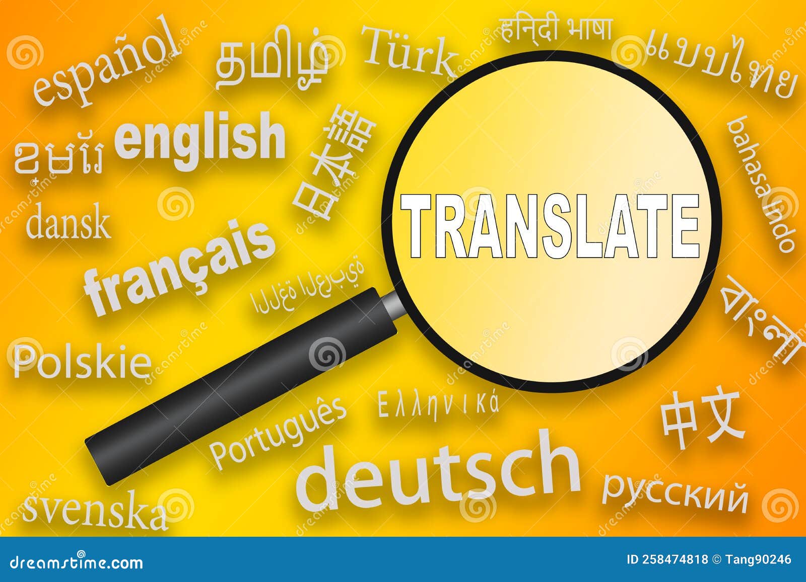 International Language Translation Search Concept with Magnifying Glass
