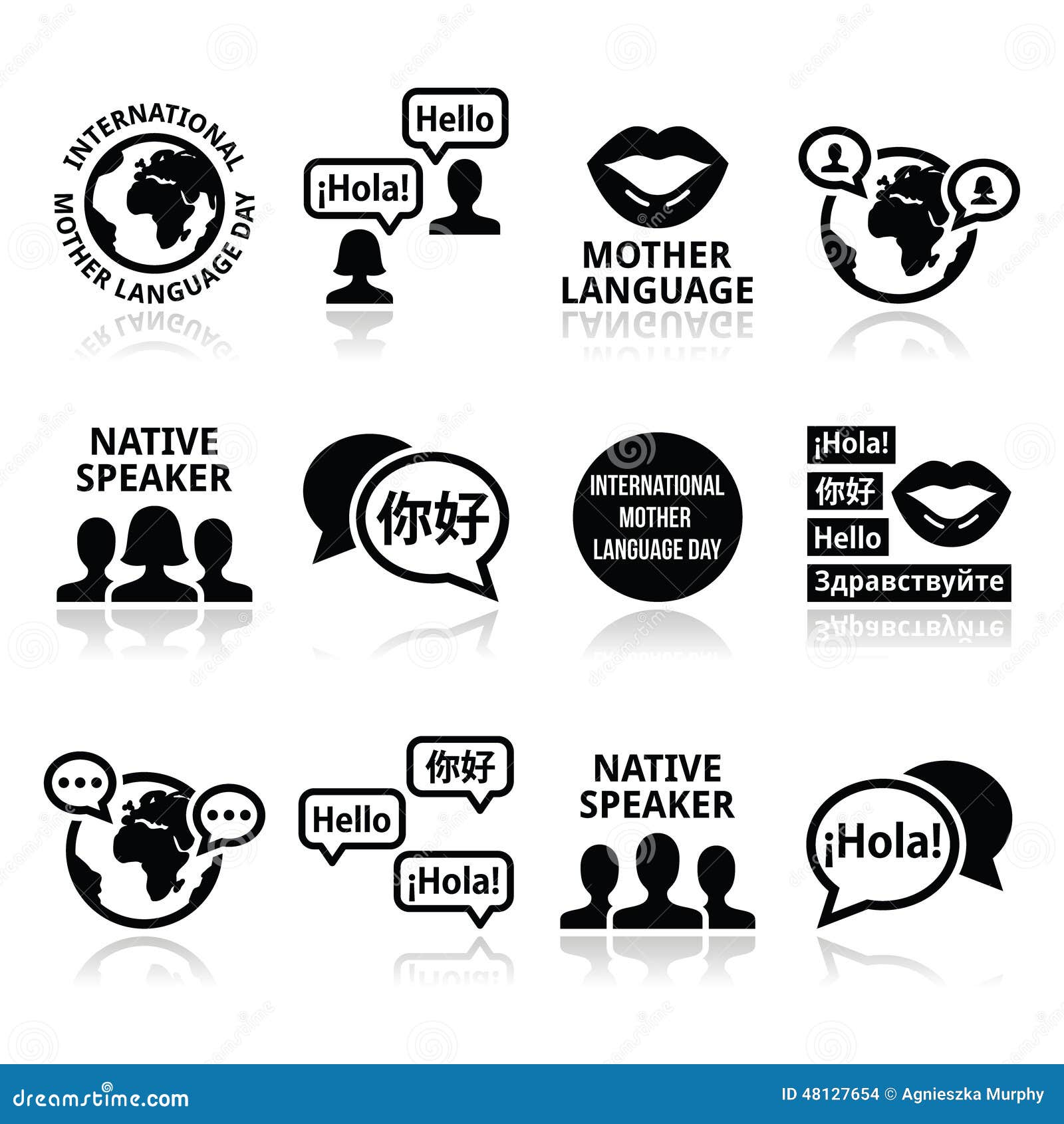 international mother language day icons set