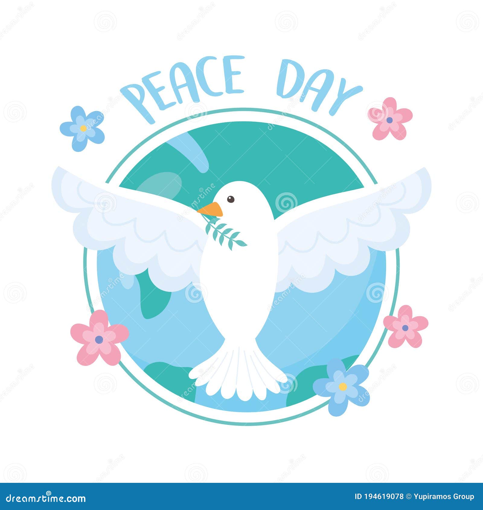 International Peace Day Pigeon with Branch in Beak World Flowers Cartoon  Stock Vector - Illustration of vector, earth: 194619078