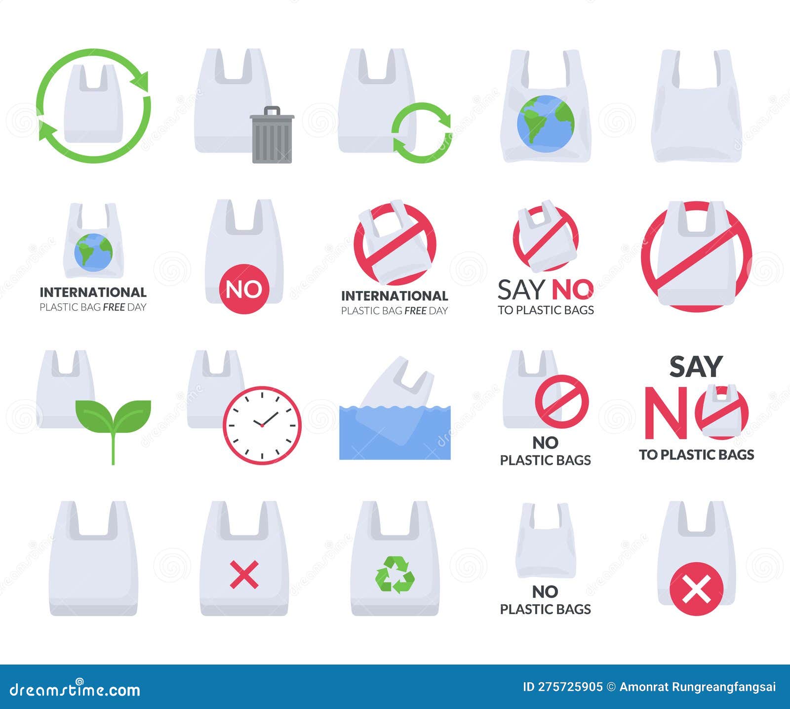 International Plastic Bag Free Day Vector Set Stock Vector