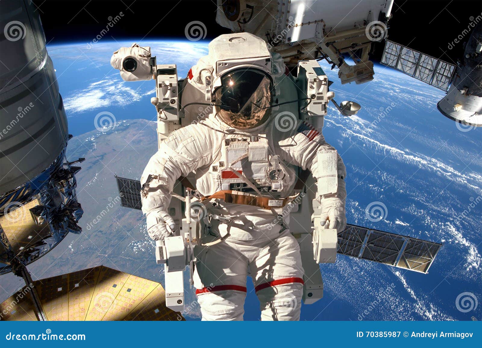 international space station and astronaut.