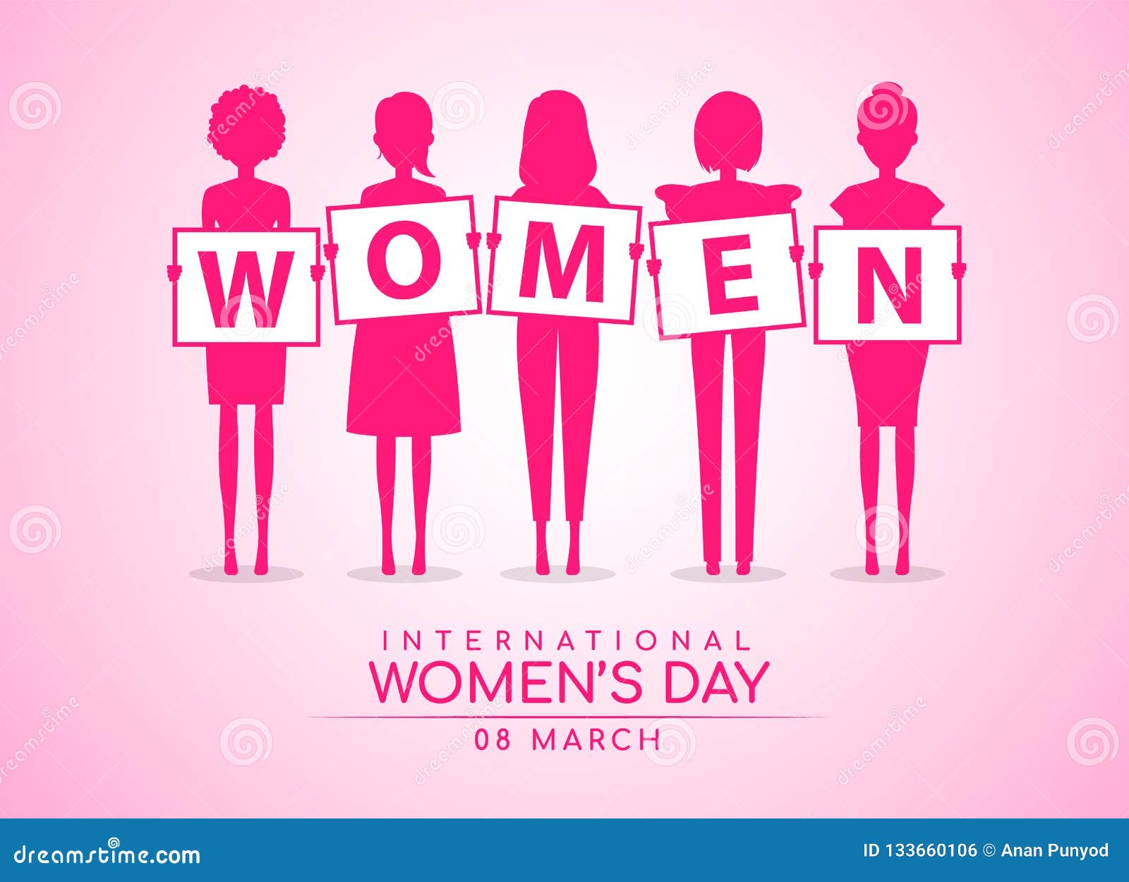 International Women Day with Pink Womans Hold on Banner WOMEN Text Soft  Pink Background Vector Design Stock Vector - Illustration of human, design:  133660106