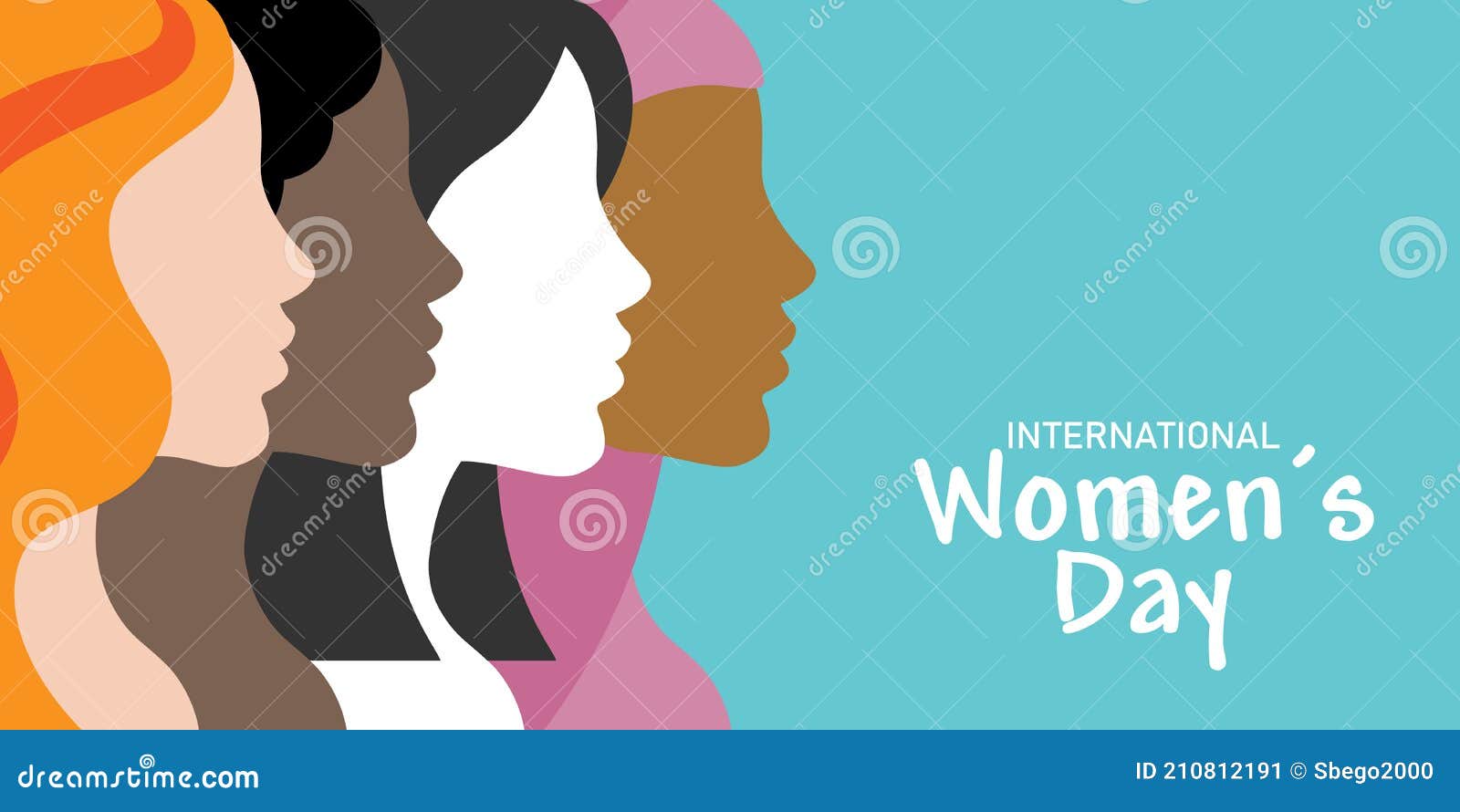 international women`s day poster. profile faces of different races.