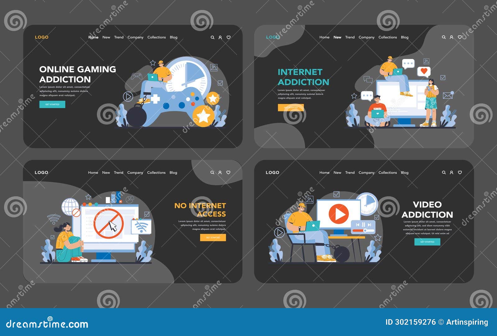 internet addiction concept. flat  .