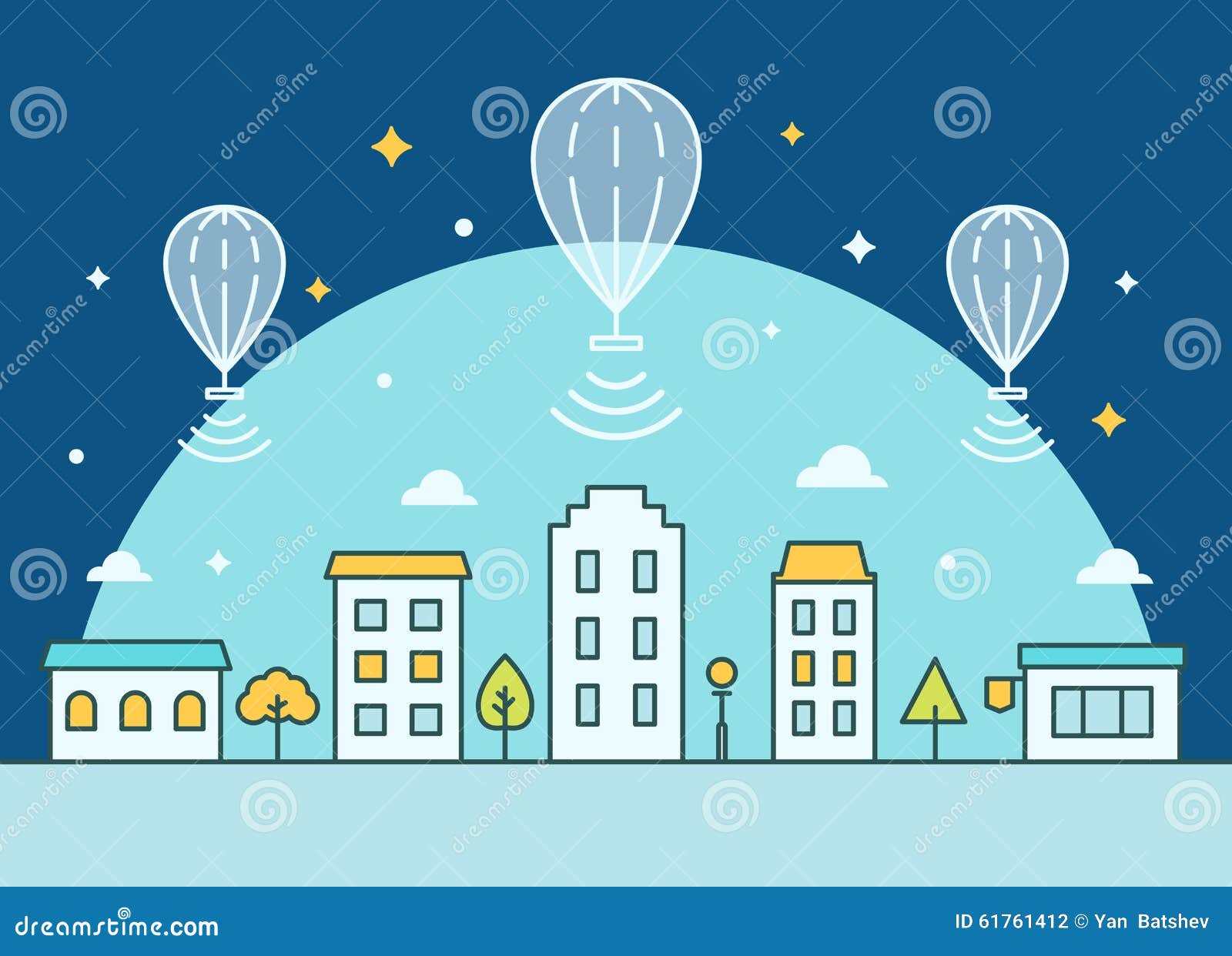 internet balloons floating above the town. providing internet access 