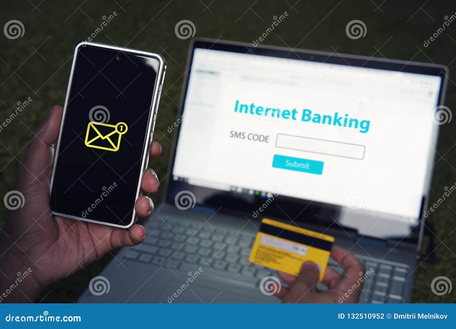 internet banking online payment technology concept. came sms password from your personal account mobile phone to enter