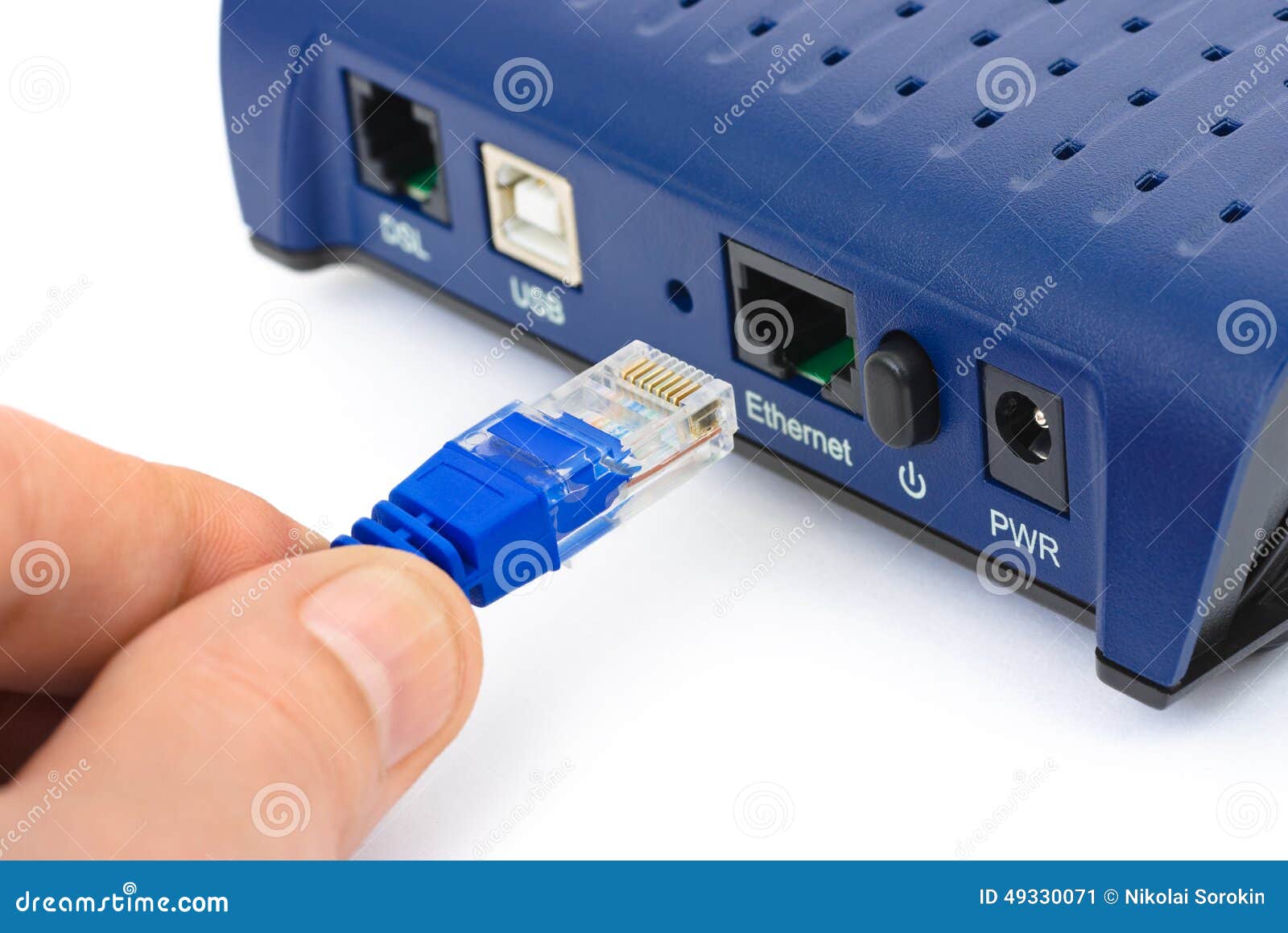 Cable in Hand and Modem Stock Image Image of background
