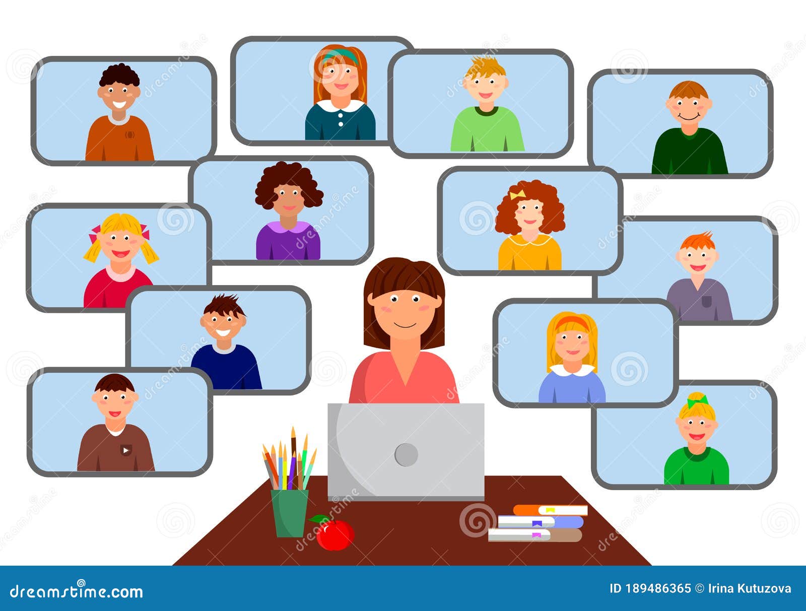 Online Children Education. Home Child Learning, Mother Helps Daughter
