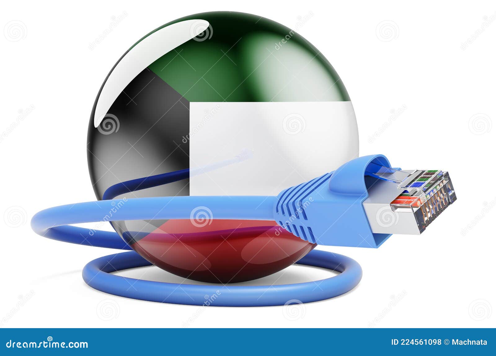 Connection in Kuwait. Lan Cable with Kuwaiti Flag, 3D