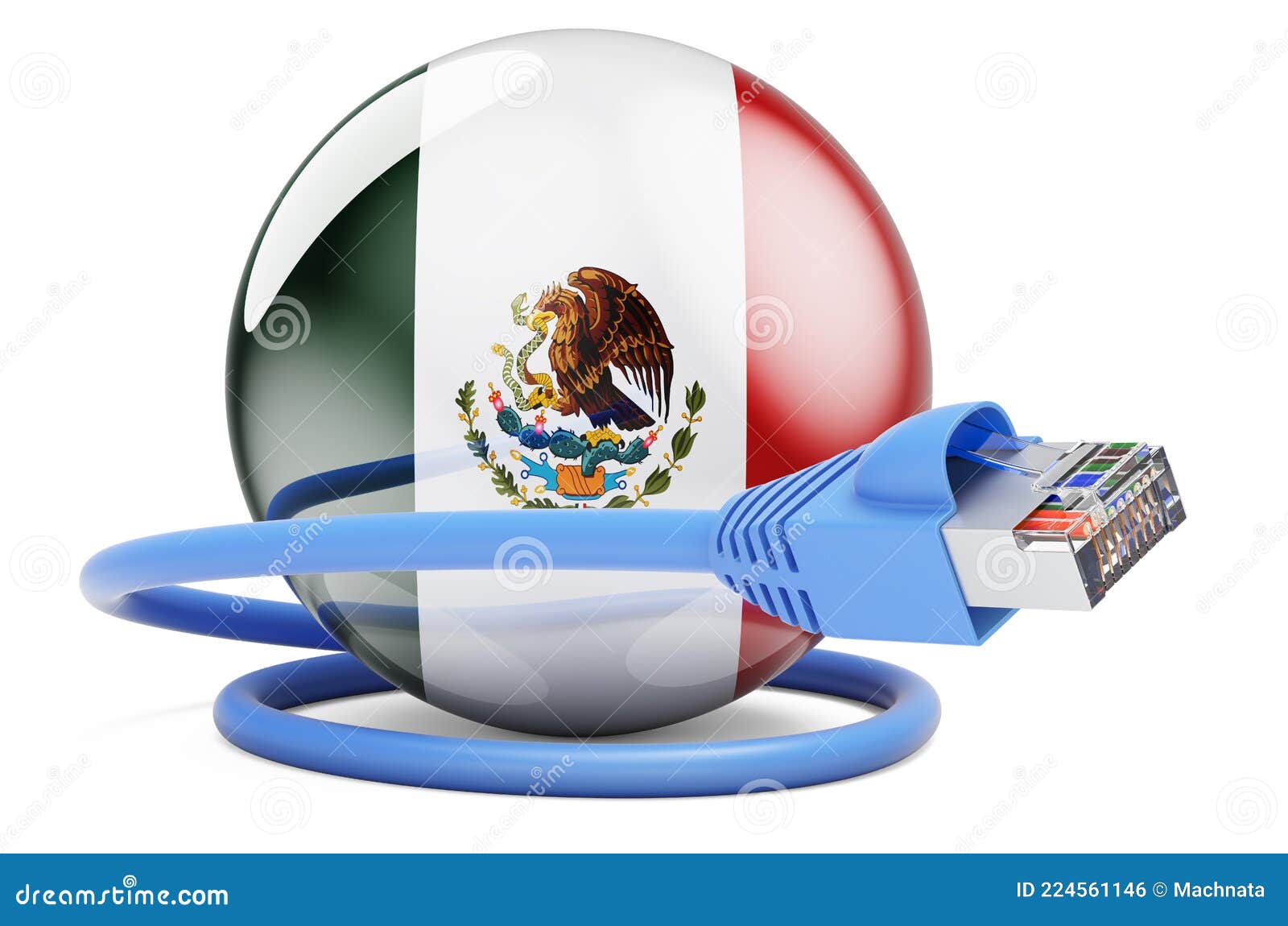Connection in Mexico. Lan Cable with Mexican Flag, 3D