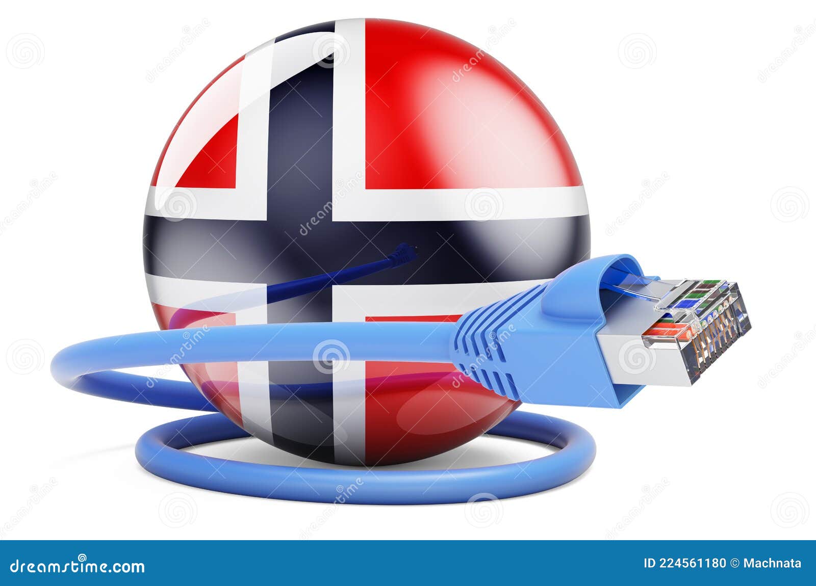 Connection in Norway. Lan Cable with Norwegian Flag, 3D