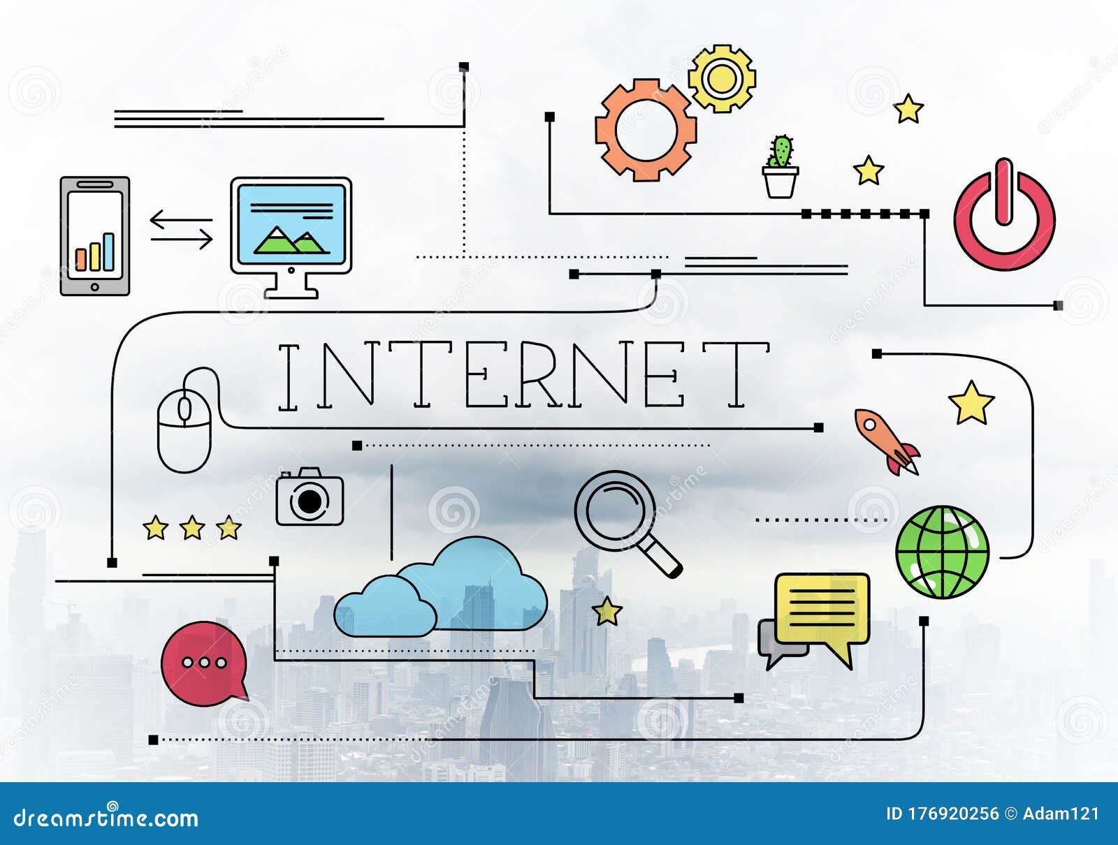 Connection Sketch with Media Signs Stock Illustration