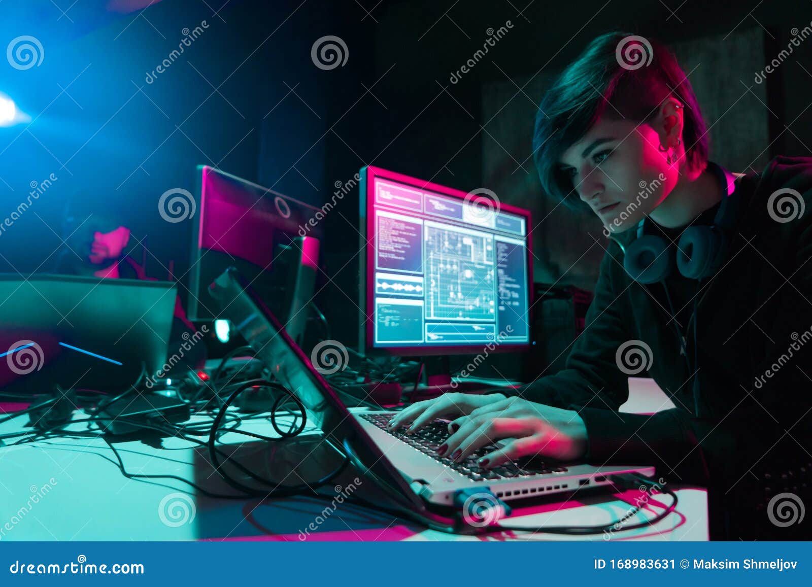 internet fraud, darknet, data thiefs, cybercrime. hacker attack on government server. dangerous criminals coding virus