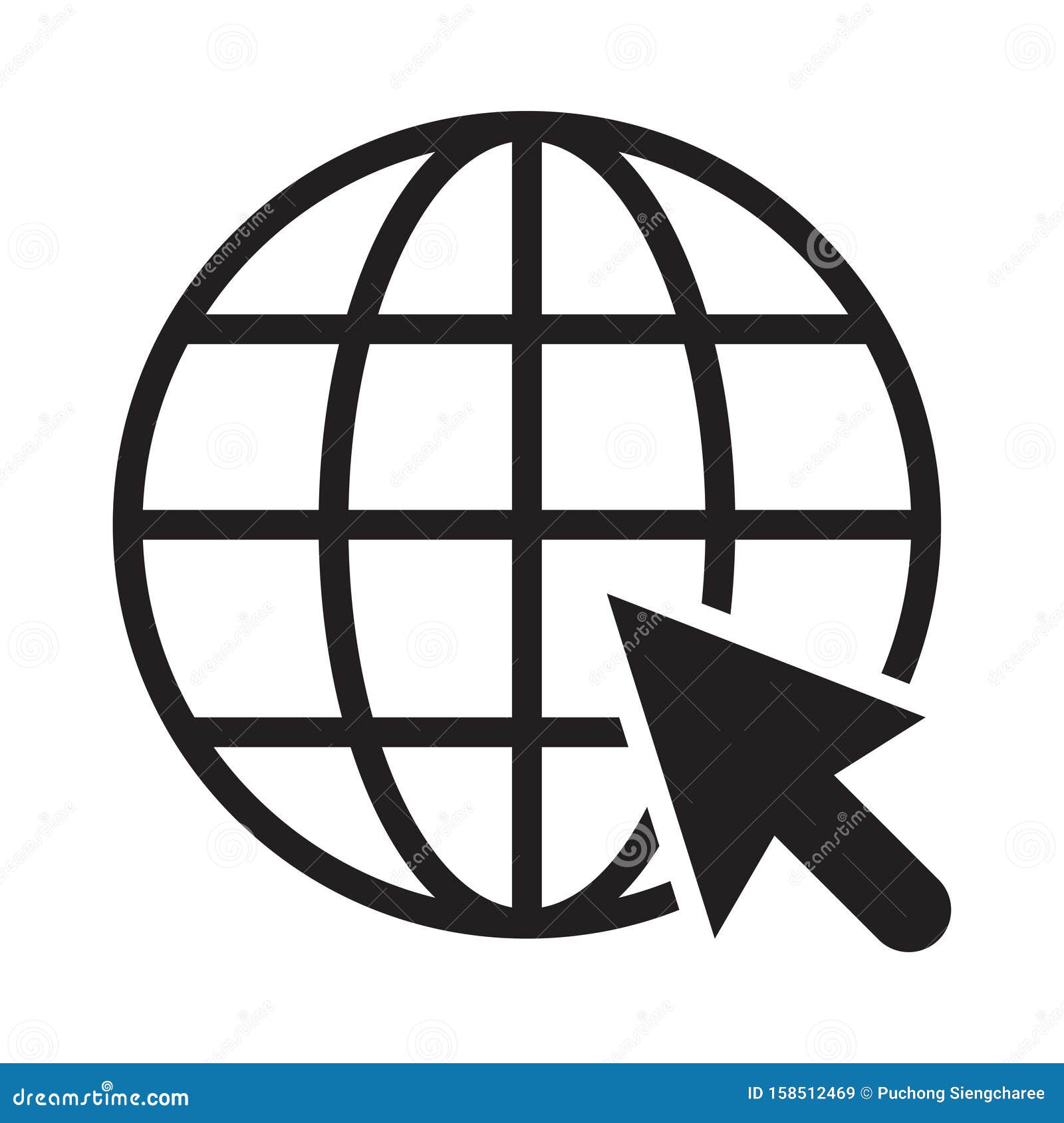 Internet Globe Icon with Arrow Cursor. World Wide Web Symbol , Black