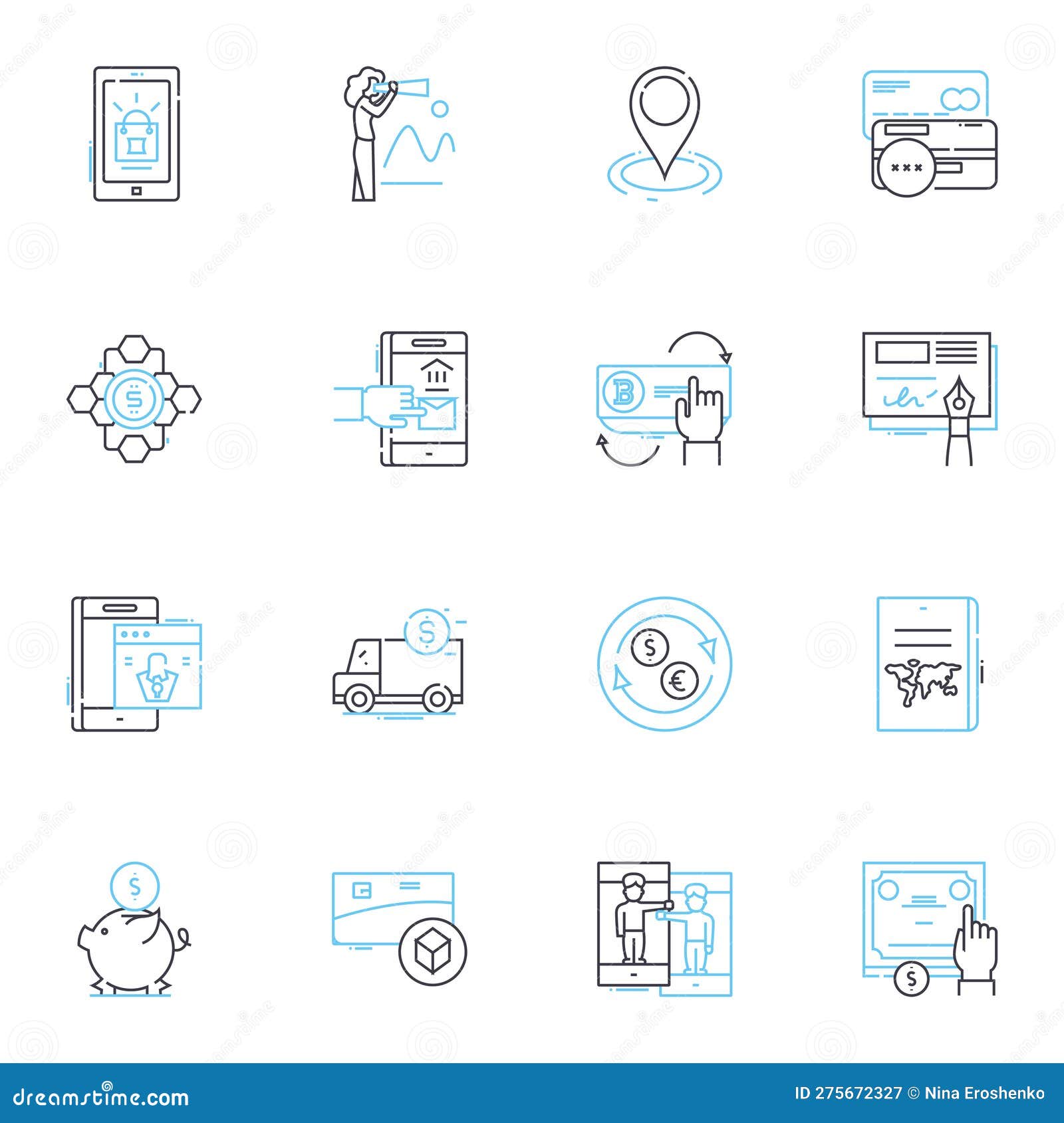 internet lending linear icons set. loan, credit, online, financing, agreement, borrowing, payment line  and