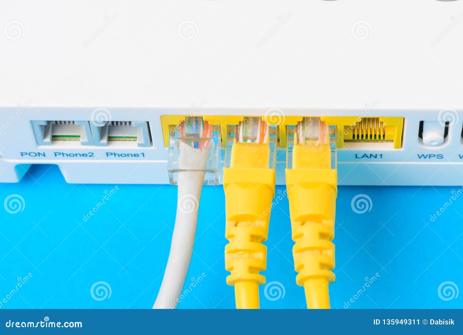Modem Router Hub with a Cable Connecting on Blue Background