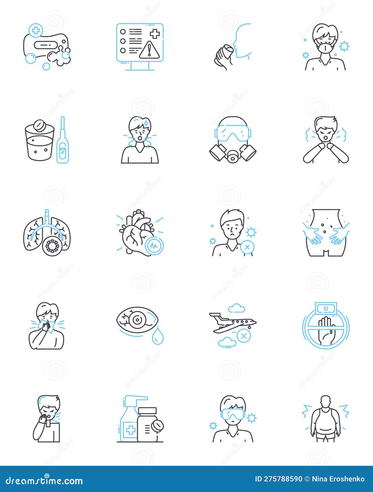 internet security linear icons set. encryption, firewall, malware, phishing, trojans, vulnerability, hacking line 